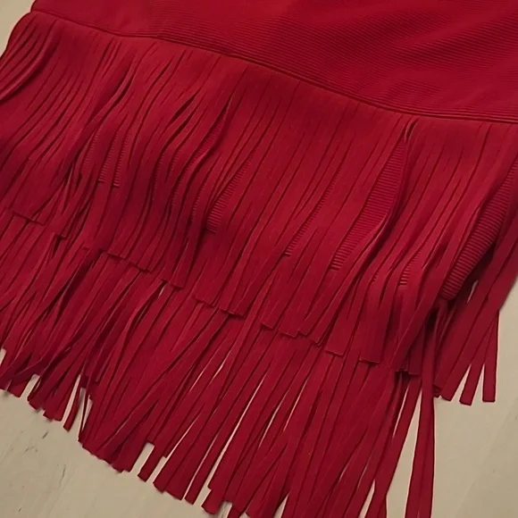 EUC Adrianna Papell Red Double Fringe Hem Sleeveless Cocktail Dress - Picture 7 of 14